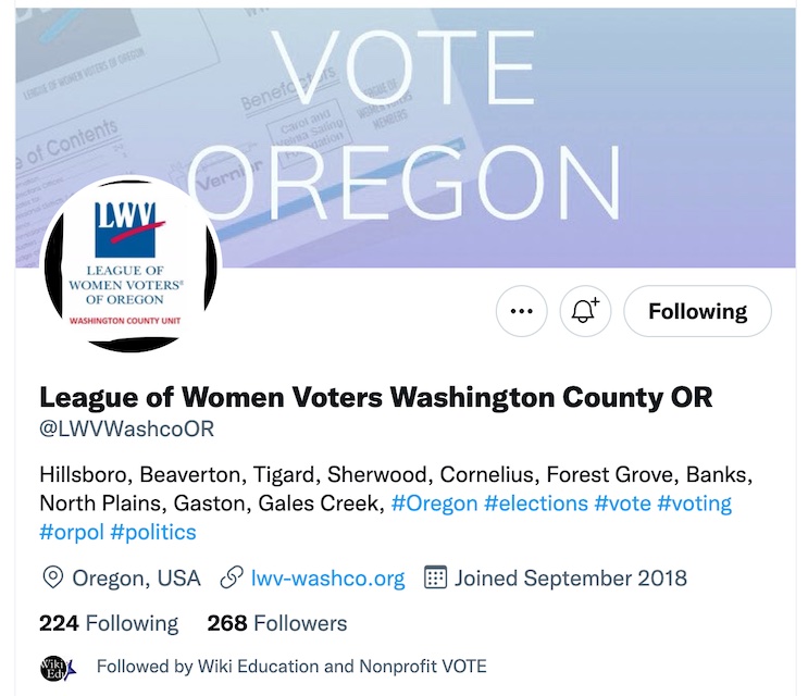 League of Women Voters Oregon Washington County
